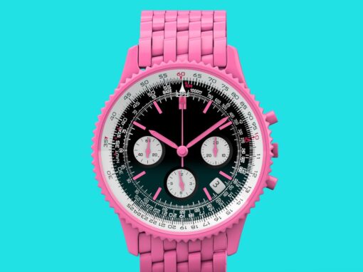 Reloj de mano con agujas rosado